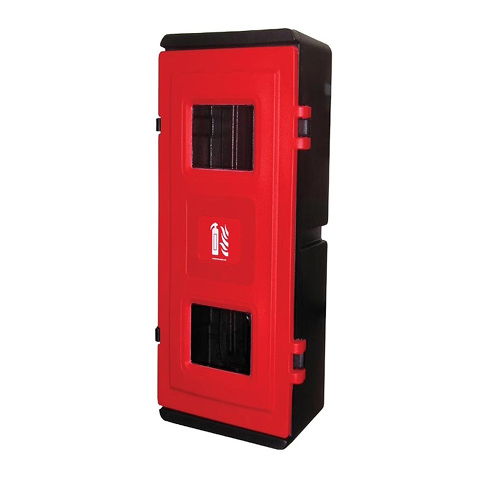 SG02432 (Fire extinguishing) Equipment cabinet JBXE-83 These polyethylene cabinets can be used for multi purposes such as storage of fire or safety equipment. Deliverable in various sizes, with a green or red door.