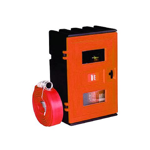 SG02436 (Fire extinguishing) Equipment cabinet JBDE/A-85 These polyethylene cabinets can be used for multi purposes such as storage of fire or safety equipment. Deliverable in various sizes, with a green or red door.